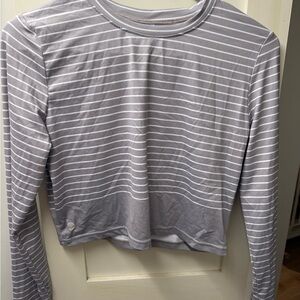Senita Athletics Light Gray Striped Long Sleeve Top